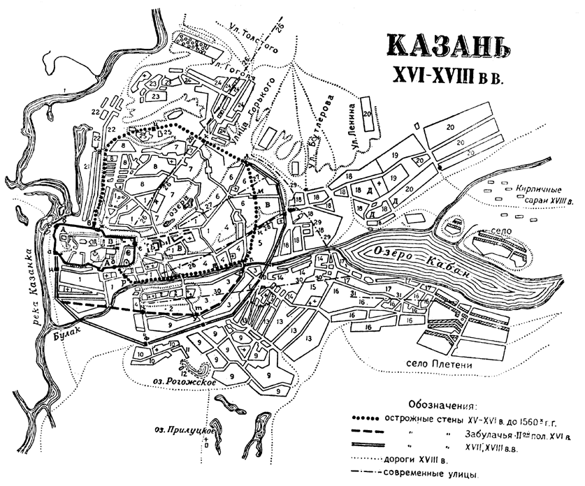План-схема Казани XVI-XVIII вв.